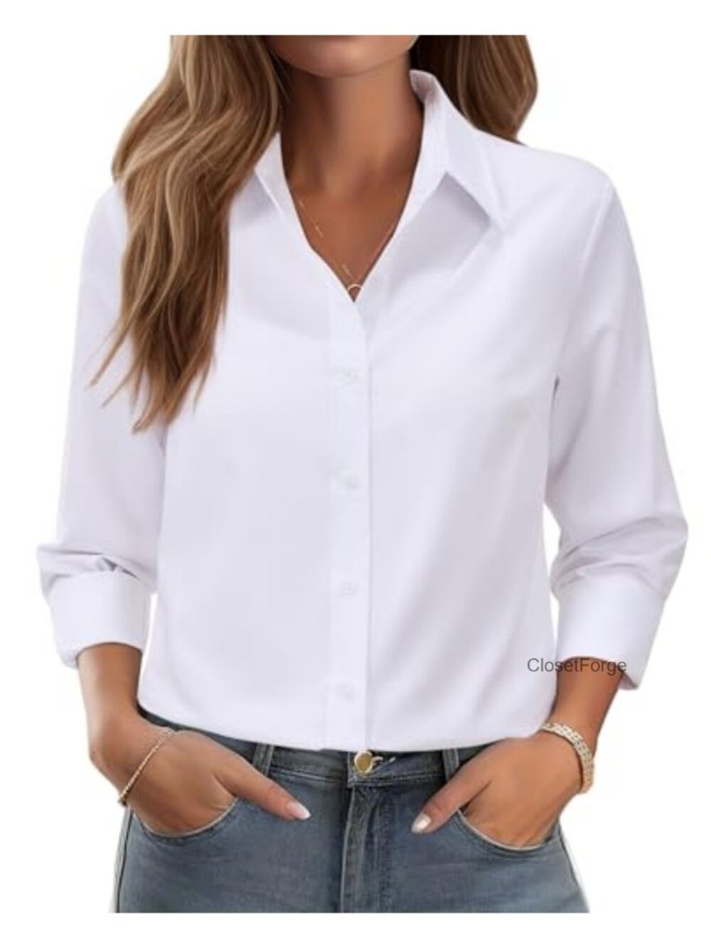 Wrinkle-Free Long Sleeve Button Down Shirt for Women Classic Fit Blouse